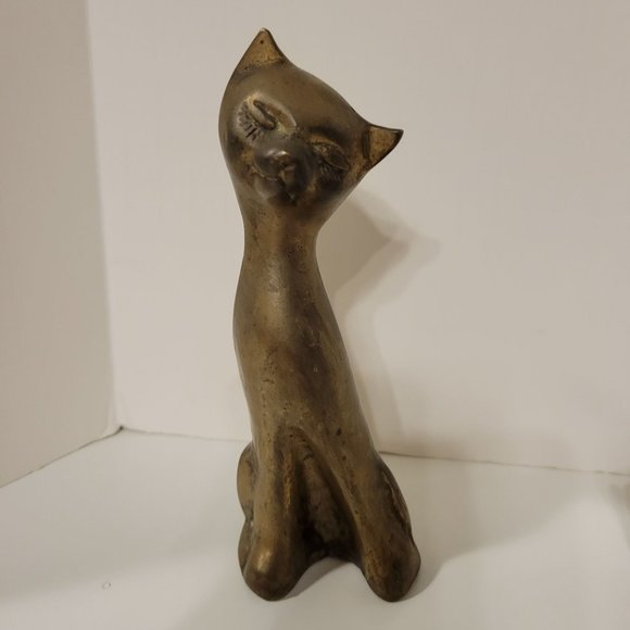 Vintage Set of 3 Whimsical Hollow MCM Brass Cat Figurines Statues - Picture 9 of 9